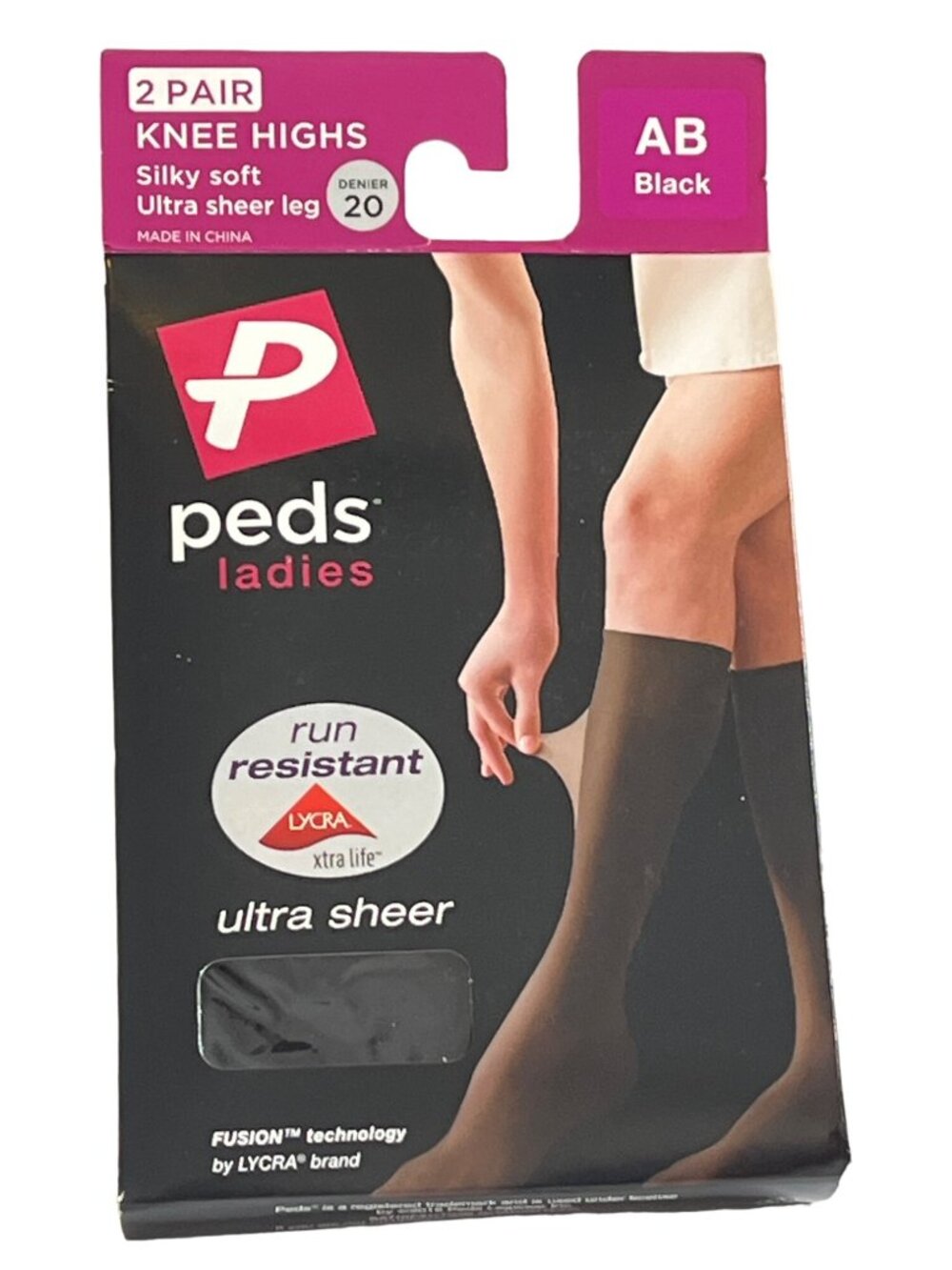Peds Womens Knee High Socks 2 Pair Black AB 20 Denier Ultra Sheer